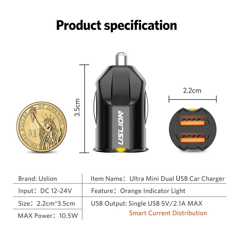 Автомобильное зарядное устройство USLION с 2 USB портами 30 Вт|Зарядные устройства для