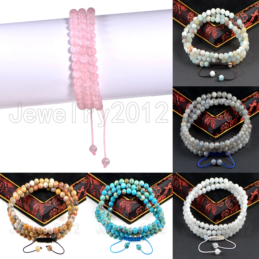 3PCS/Lot 6mm 108 Prayer Natural Red Rhodonite Gem stone Macrame Yoga Buddha Mala Braided Beads Diy Bracelet Wholesale | Украшения и