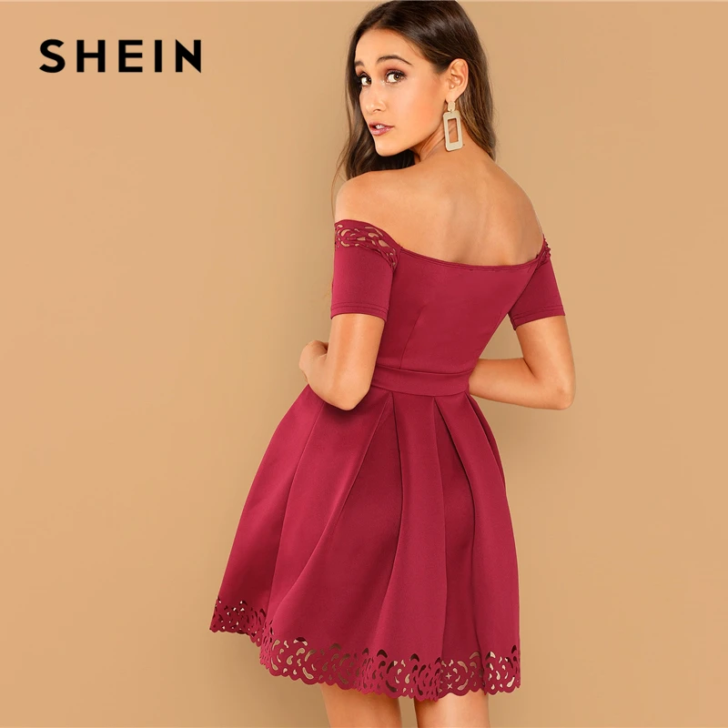 SHEIN Облегающее Платье-Клёш С Открытыми Плечами Женские Летние Элегантные Платья С Коротким Рукавом С Средней Талией