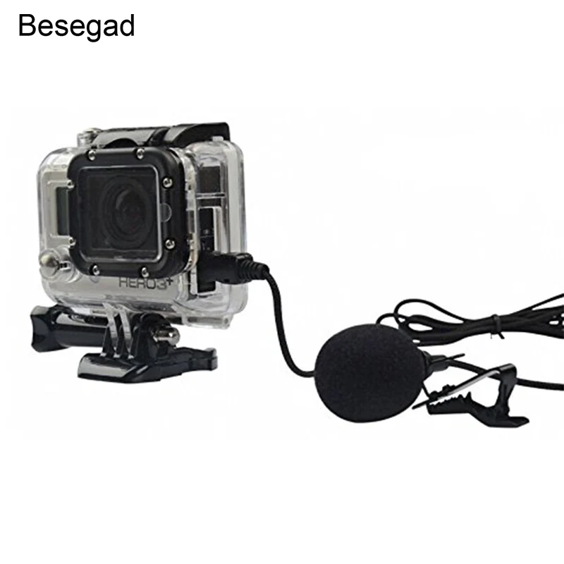 Направленный микрофон Besegad Mini USB с зажимом для воротника камеры Gopro Hero 3 4 Go Pro Hero3 Hero4