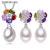 zhboruini 2019 pearl jewelry sets natural freshwater pearl 925 sterling silver colour flower earrings pendants for women gift