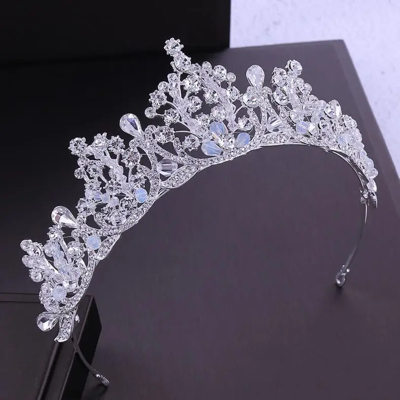 Silver White KMVEXO Роскошные бусины ручной работы со стразами свадебная диадема Корона серебро диадема с кристаллами вуаль тиары свадебные аксессуары для головных уборов - Окраска металла: Silver White