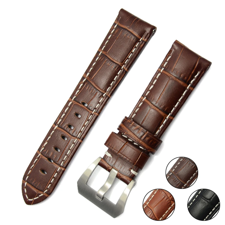 ZLIMSN New Fashion Watch Accessories Strap 22mm 24mm Pin Buckle genuine Leather Watch Band Strap For Panerai Watch