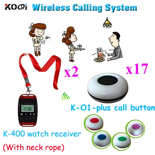 Wireless Calling System Widely Popular In Restaurant Waiter Service For Customer Watch Equipment (2pcs watch+17pcs call button)
