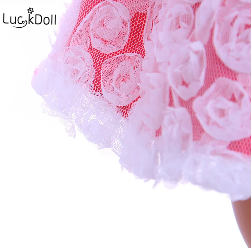 Ажурное Розовое Шифоновое Платье LUCKDOLL 18 дюймов американский размер 43 см