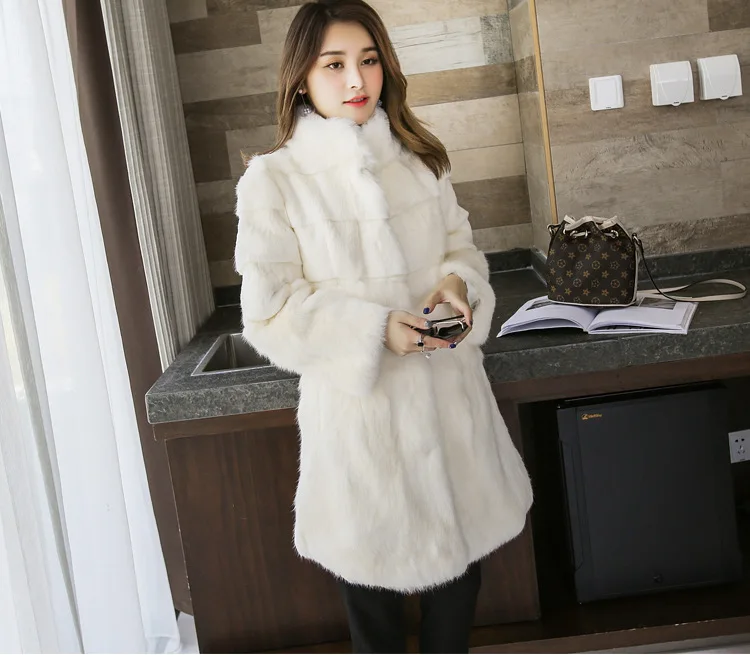 Real genuine natural full pelt whole skin rabbit fur coat women fashion stand collar jacket custom any size