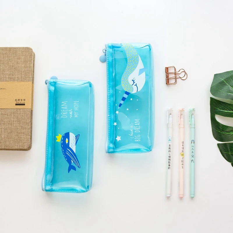 1 шт. милый мягкий силиконовый пенал синего цвета с акулой на молнии чехол