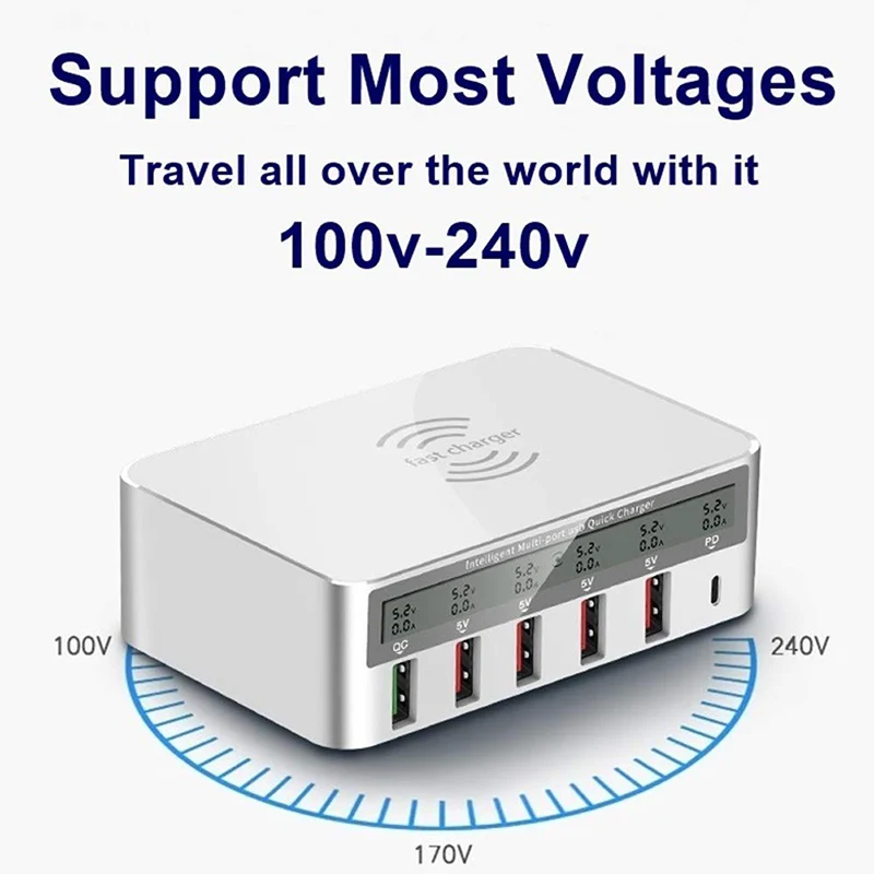 Беспроводное зарядное устройство и 5 портовое USB 2 в 1 быстрая зарядная станция QC 3 0