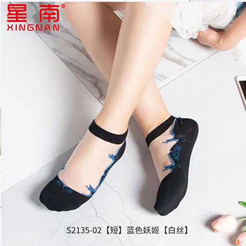 

Rose Flower Weed Cotton Bottom Sexy Crystal Short Socks Autumn Summer Spring Sweat-absorbent Breathable Cartoon 5 Pairs