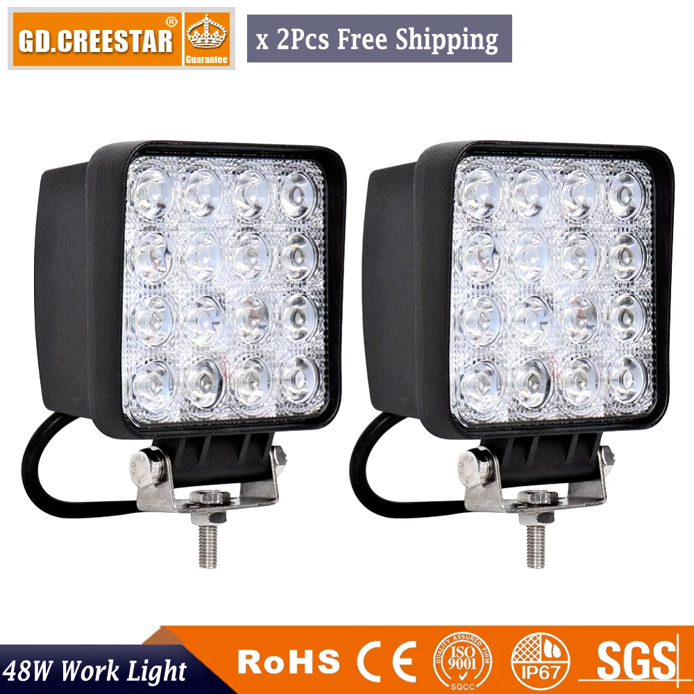 

Светодиодный фсветильник для грузовика, ламсветильник рабочего света 48 Вт, 4 дюйма, для указателей, для вождения мотоцикла, внедорожника, ло...