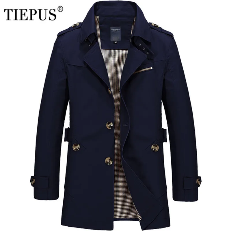TIEPUS Тренч, мужская куртка 4XL, 5XL, Осеннее длинное пальто, мужское пальто, приталенное, брендовая одежда, ветровка, мужская, деловая