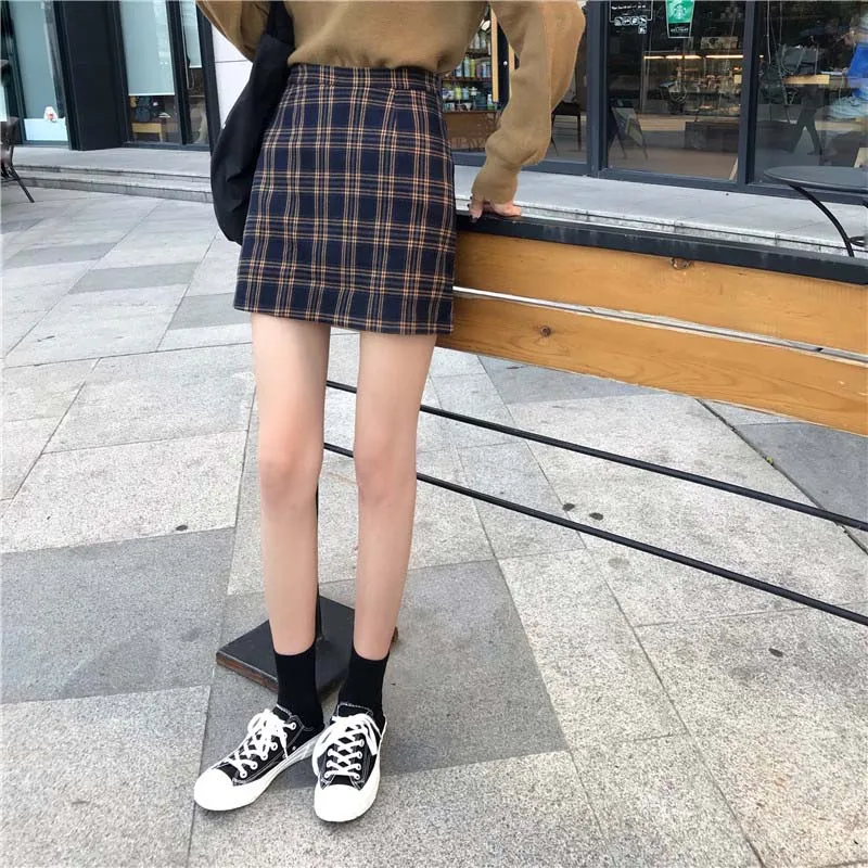 NiceMix Весна Harajuku женские юбки Kawaii клетчатая юбка с высокой талией А-силуэта мини юбка Корейская уличная одежда Faldas Mujer Moda