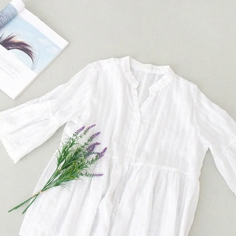 

Fashion V neck Blouse Button Sweet Girl's Shirts Women's Loose Blouse Casual White tops