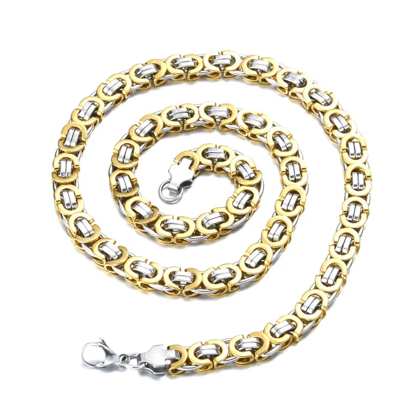 silver gold colour Байер Нержавеющая сталь Для мужчин Модные украшения Высокое качество Pulseira masculina византийской звено цепи Цепочки и ожерелья для Для женщин BN1038 - Окраска металла: silver gold colour