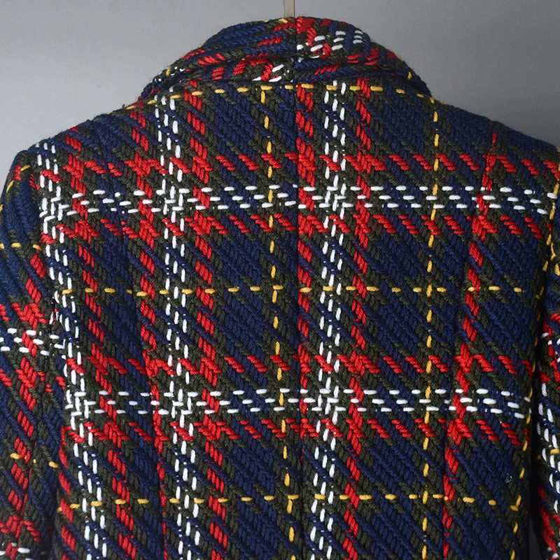 Brand 2018 New Autumn Winter Runway Designer Plaid Jacket Women's Lapel Double Breasted Metal Buttons Tweed Wool Coat Outerwear | Женская
