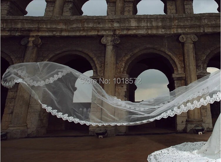 Новая Элегантная свадебная вуаль 5 м с аппликацией по краям белый/слоновая кость