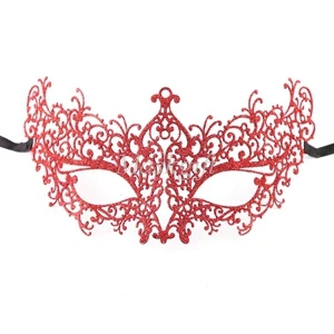 red glitter Удивительные маски венецианских маскарадов качества венецианские черные винтажные серебряные блестящие металлический лазерный разрез Вечерние Маски драгоценные камни - Цвет: red glitter