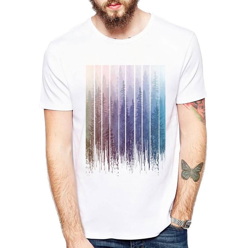 Newest Fashion Grunge Dripping Rainbow Misty Forest Design Men t-shirt Summer Short Sleeve Casual Tops Hipster Tee Shirts