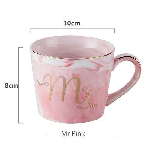 Mr Pink Расписанная вручную Золотая монограмма натуральный мрамор фарфоровая кофейная кружка Mr and Mrs чай молоко чашки и кружки креативный свадебный подарок - Цвет: Mr Pink