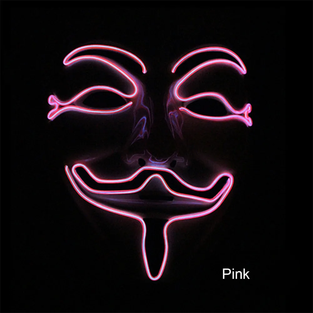 Розовый Неоновая маска V для вендетты тушь для ресниц Led Guy Fawkes маска маскарадные маски вечерние тушь на Хэллоуин светящаяся маска светильник Maska Scary - Цвет: Розовый