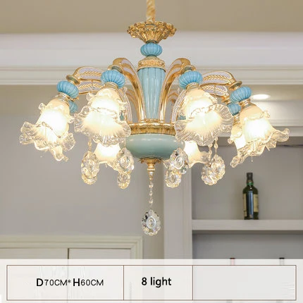 8 light Европейская роскошная хрустальная люстра светильник ing гостиная спальня Ресторан хрустальная лампа отель клуб светильник керамика из сплава на основе Цинка Лампа - Цвет абажура: 8 light