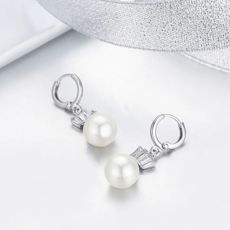 White Gold Color Aulic Hoop Link Crown CZ & Faux Pearl Ball Drop Dangle Earrings For Women Jewelry Bijoux|dangling earrings for women|dangle drop