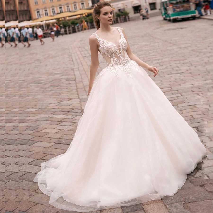 ADLN 2019 Robe De Mariage v-образным вырезом без рукавов бальное платье Свадебные платья с