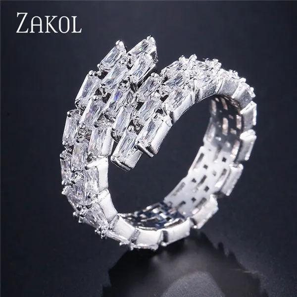 White Color ZAKOL, новые открытые кольца для помолвки, кубический циркон, камень, ручная работа, регулируемое кольцо на палец для женщин и мужчин, ювелирные изделия FSRP246 - Цвет основного камня: White Color