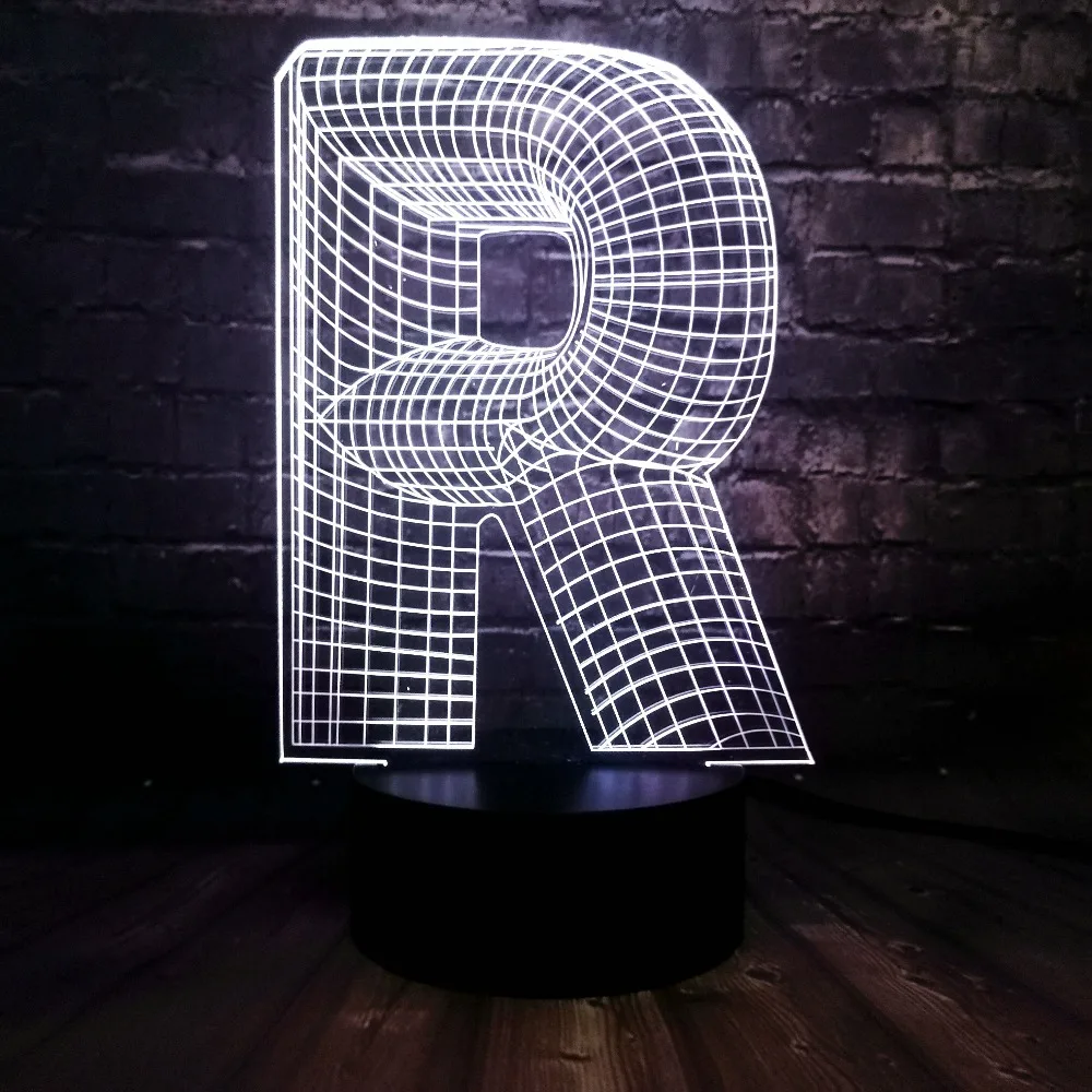 Новинка, 3D освещение, алфавит, буквы R, 7 цветов, сменный стол, светодиодный ночник, USB, сенсорное украшение для дома, ресторана, подарок для ребенка