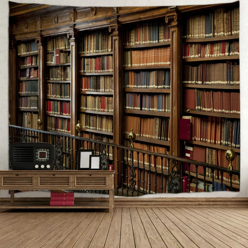 Mystery Library гобелен настенный арт секретная дверь книжный шкаф скатерть спальня