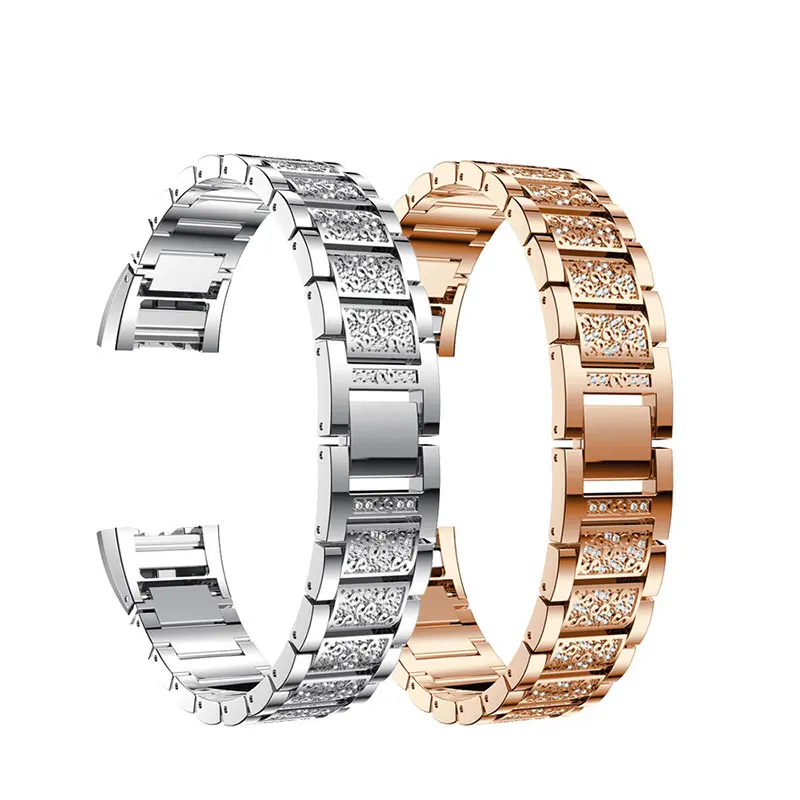 Модный ремешок для часов с кристаллами и бриллиантами Fitbit Charge 2 тремя бусинами из