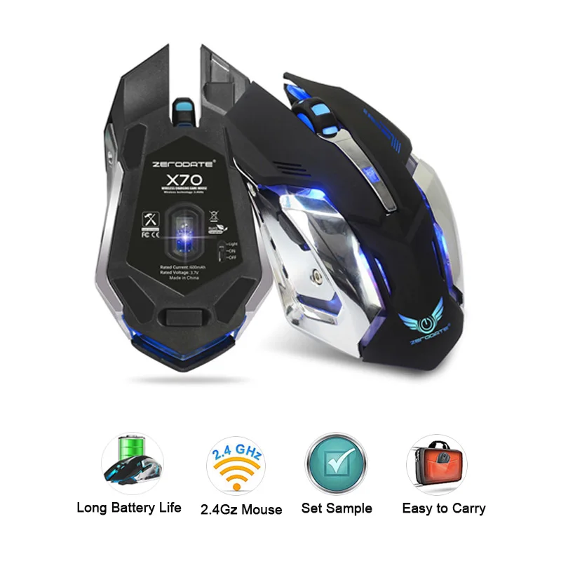 Беспроводная оптическая мышь 2 4G 6 кнопок 2400DPI компьютерная 7 цветов светодиодный