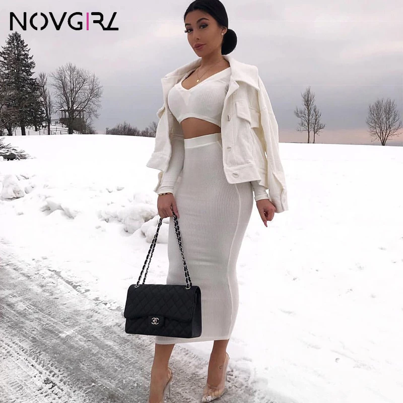 Женский комплект из 2 предметов Novgirl вязаное платье с v образным вырезом