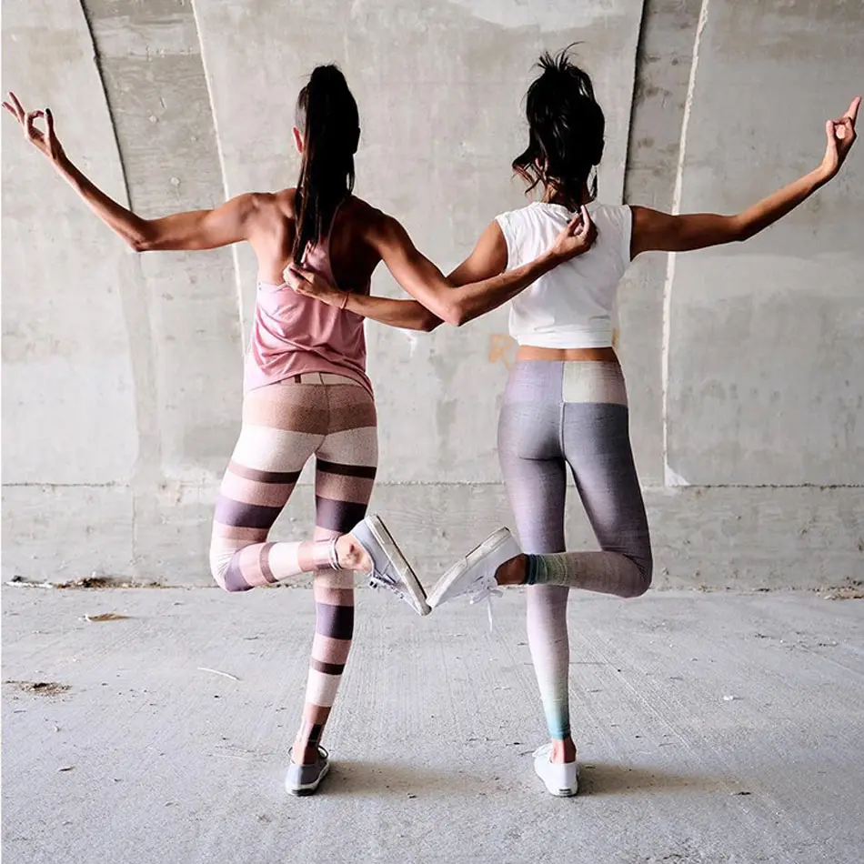 Женские Леггинсы для йоги в стиле ретро с принтом полоску высокой талией