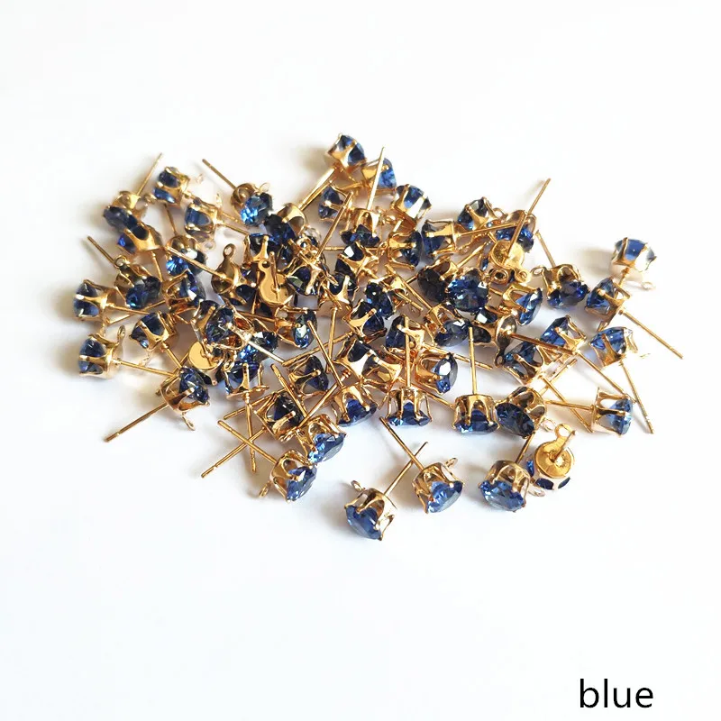 blue Новое поступление!(Выберите цвет) 200 шт медь со стеклянным Носорогом серьги/серьги аксессуары/детали для серег для изготовления ювелирных изделий - Цвет: blue