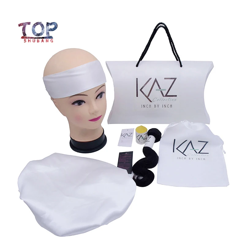 Заказной печатный логотип набор для упаковки волос Bonnets/сумки/бирки/коробка/лента для волос/наклейка пучок волос обертывания и бирки на волосы