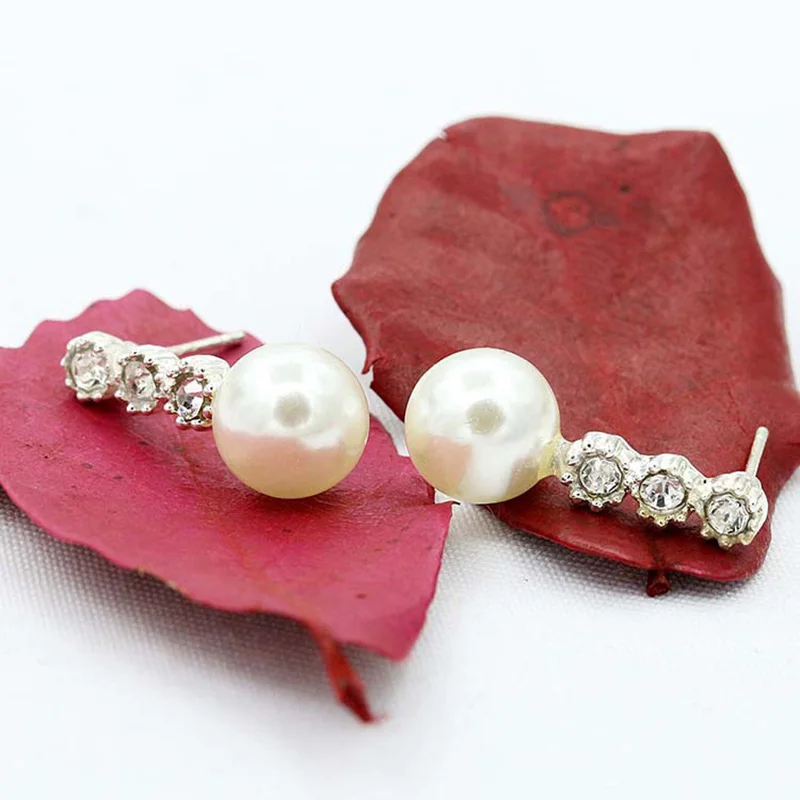 Жемчужные серьги для женщин с украшениями в виде серебристых кристаллов Стразы