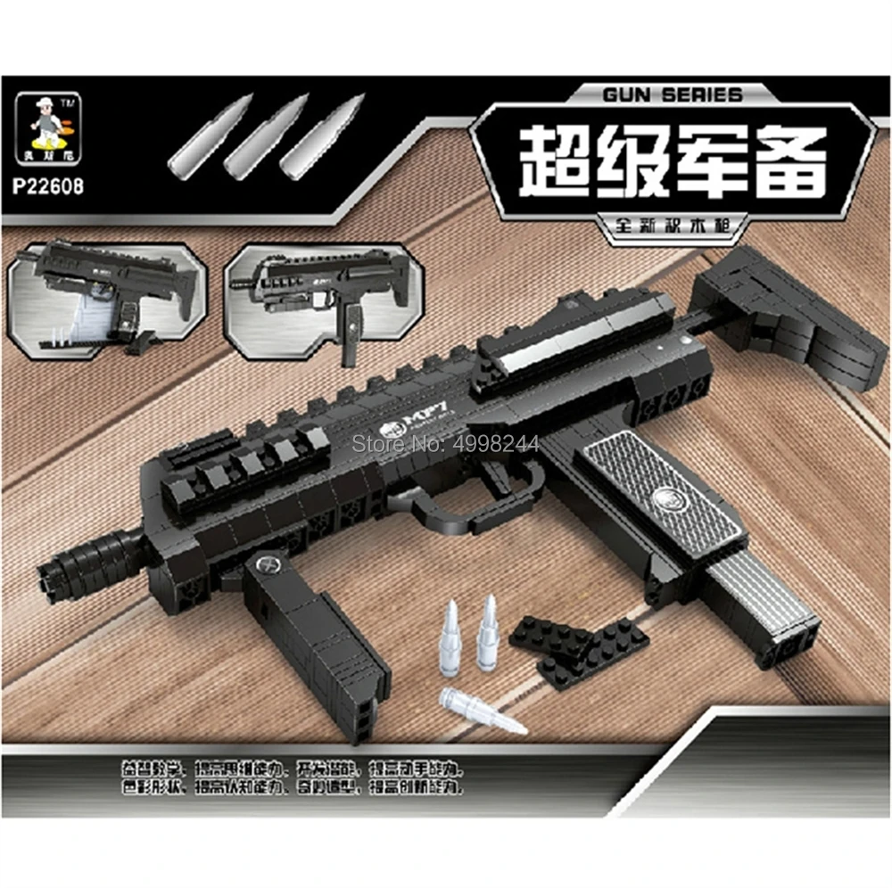 Ausini p22608 508 шт военный mp7 штурмовой пистолет оружие swat оружие 1:1 строительный блок кирпичи игрушка