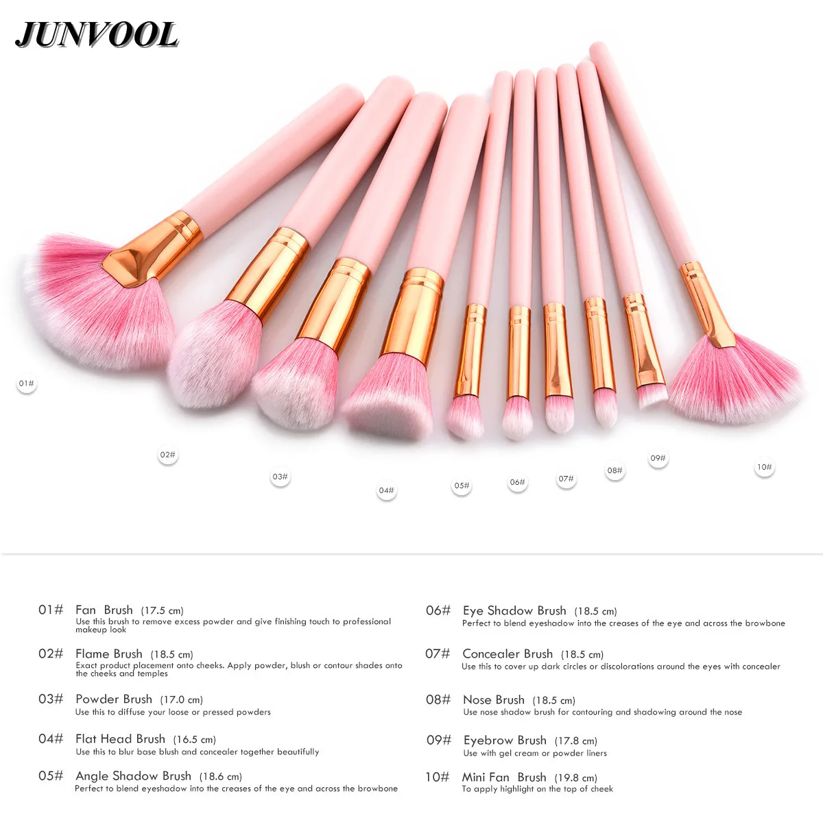10 шт. розовые Косметические кисти для макияжа лица носа BB крем пудра жидкие тени