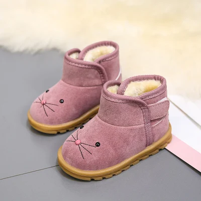 Pink MHYONS/ г.; зимние ботинки для девочек; зимние ботинки для мальчиков; Детские ботильоны с плюшевой подкладкой из хлопка; замшевые теплые ботиночки; модная детская обувь; кроссовки - Цвет: Pink