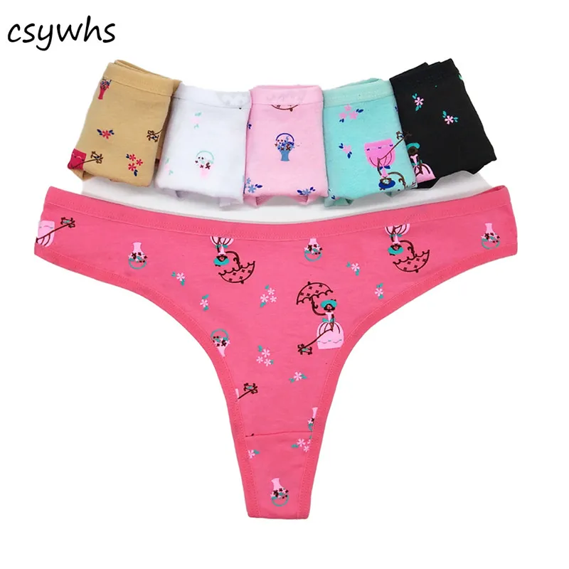 CSYWHS 6pcs Cartoon Women Cotton G String Sexy Print Panties Womens Thongs Briefs Underwear Low Waist Panty Underpants M-XL | Женская