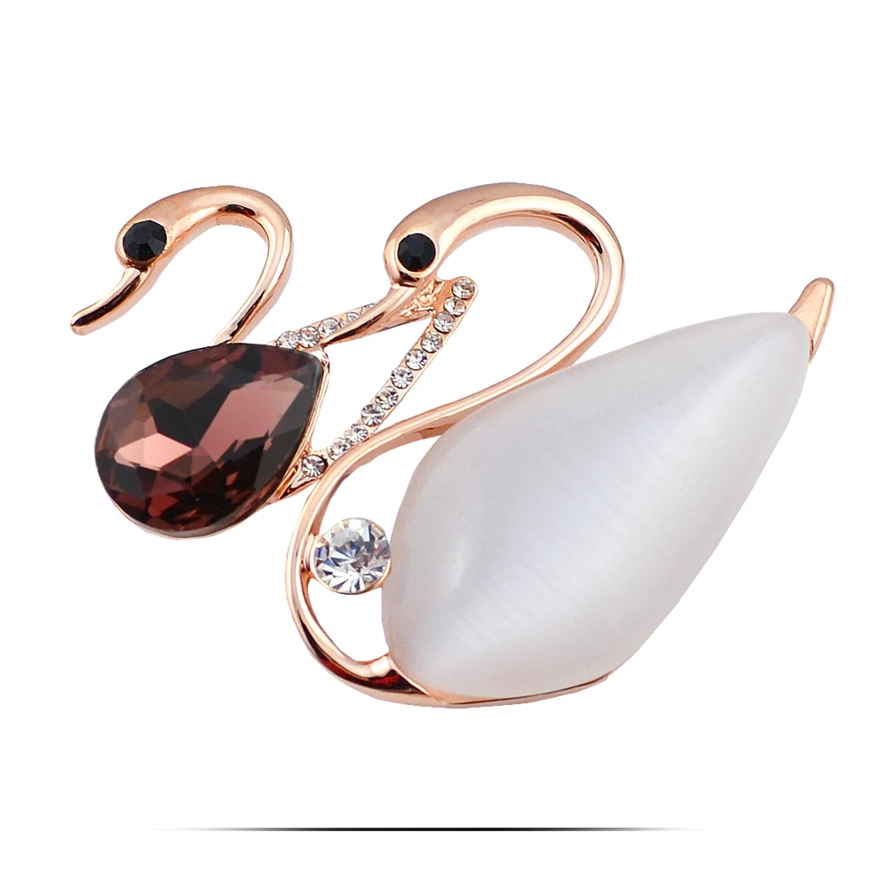 B206 опал пары лебедь Броши для Для женщин золото и серебро Цвет Jewelry со стразами