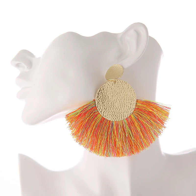Женские винтажные серьги с бахромой круглые длинные кисточки в этническом стиле
