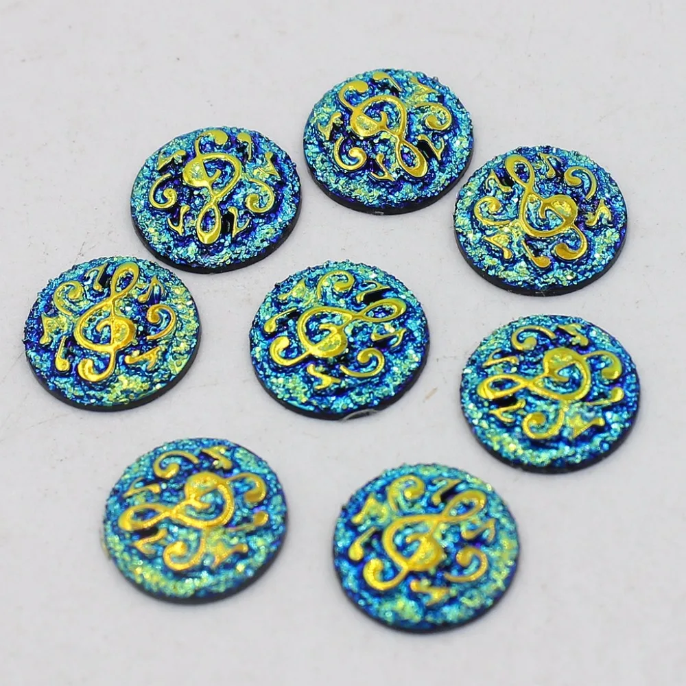 12MM 24pcs/lot Dark blue AB Musical Note Design Round Resin Rhinestone Applique Stones Flatback Beads Crafts Diy Accessories | Украшения и