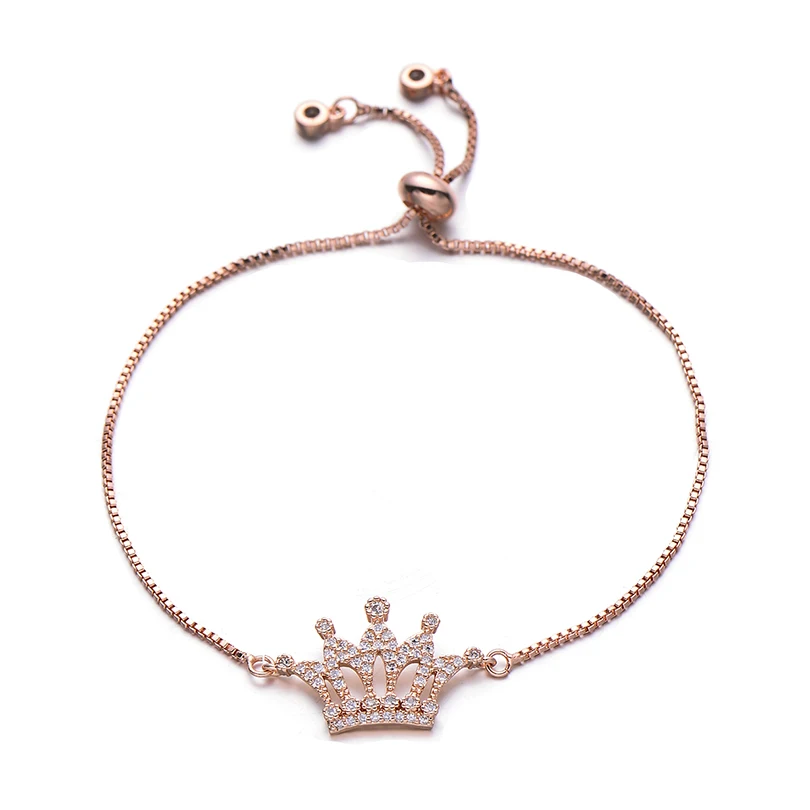 rose gold Pipitree роскошный микро украшенное кубическими камнями циркония принцесса браслет с короной Femme Медный Шарм слайдер цепи браслеты для женщин ювелирные изделия - Окраска металла: rose gold