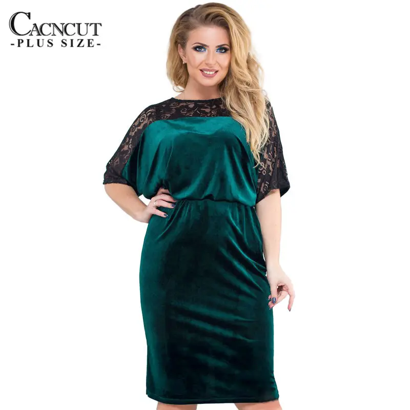 Весна 5XL 6XL размера плюс кружевное женское платье большого размера s офисное лоскутное платье большого размера платье-туника винтажная одежда - Цвет: Dark green