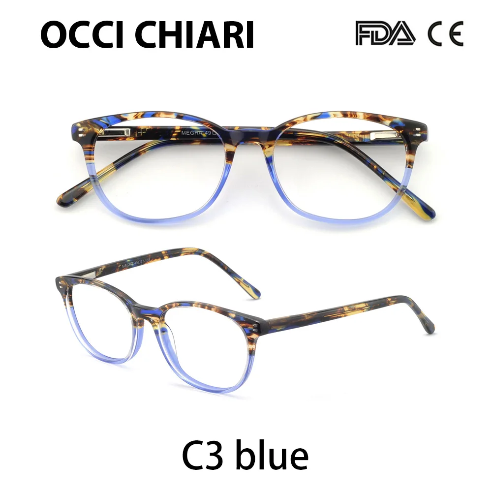C3 blue OCCI очки chiari Женская оправа прозрачные линзы близорукость оптические очки модные ацетатные очки для глаз розовый красный MEGHA - Цвет оправы: C3 blue
