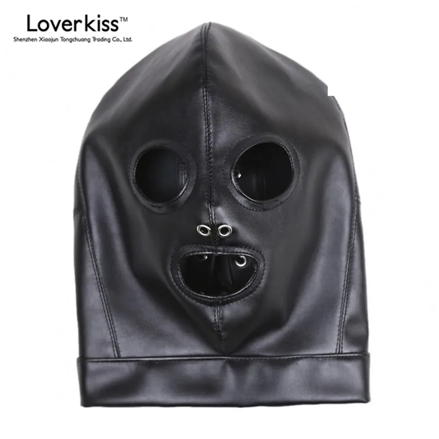 Фетиш маска для взрослых Loverkiss с 3 отверстиями секс ограничитель бондаж игрушки