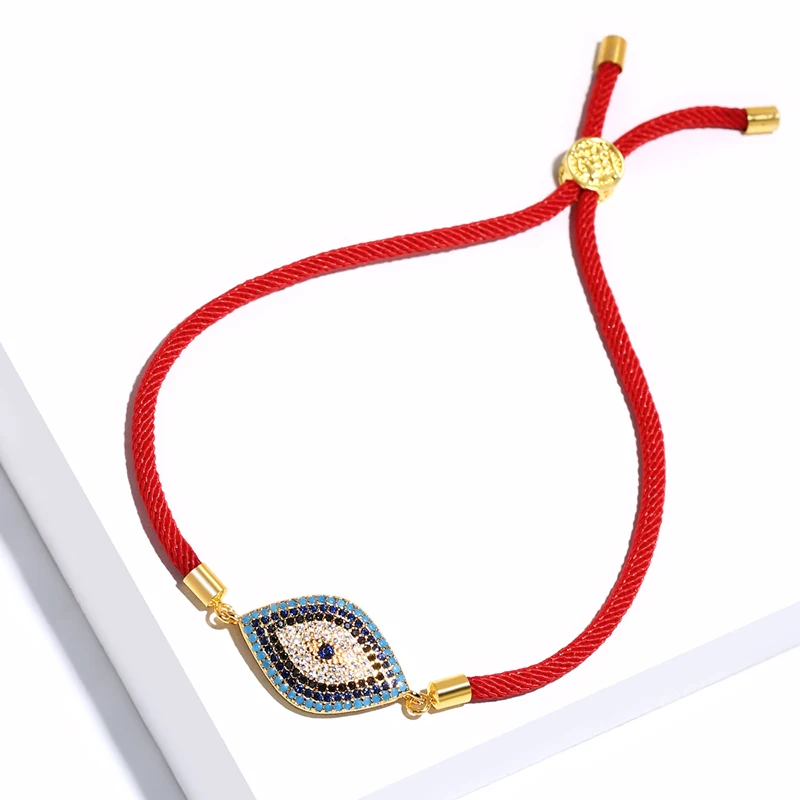 Gold(Red rope) OCESRIO классический Турецкий Дизайн Золотой злой глаз браслеты для женщин Pave CZ синий глаз цепь браслет золото Femme ювелирные изделия brtk-53 - Окраска металла: Gold(Red rope)