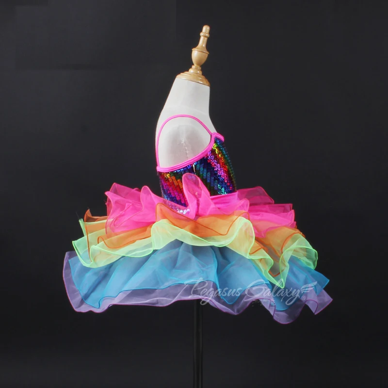 Rainbow Sequins Dress Ballet Dance Costume Stage Performance Dresses Women Clothes Girls Dancewear Kid | Тематическая одежда и
